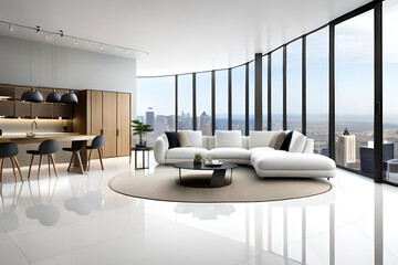 White living room. Generative AI illustration.
