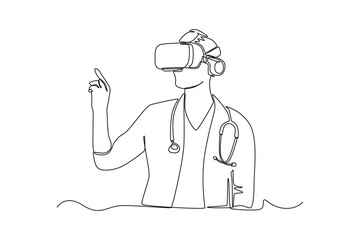Continuous one line drawing Online doctor and telemedicine concept. Single line draw design vector graphic illustration.