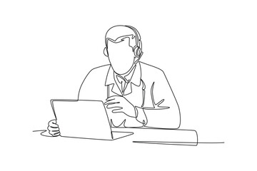Continuous one line drawing Online doctor and telemedicine concept. Single line draw design vector graphic illustration.