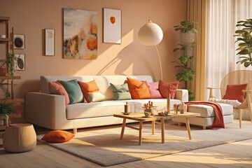 a family room with a sweet and cute color