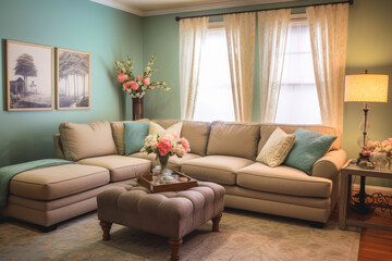 a family room with a sweet and cute color