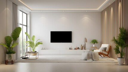White plaster wall in living room with armchair and accessories,TV room.