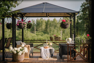 outdoor cafe with flowers