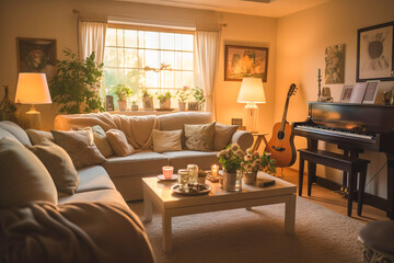 a family room with a sweet and cute color