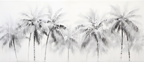 Black palm trees close up on white background. Painted effect.