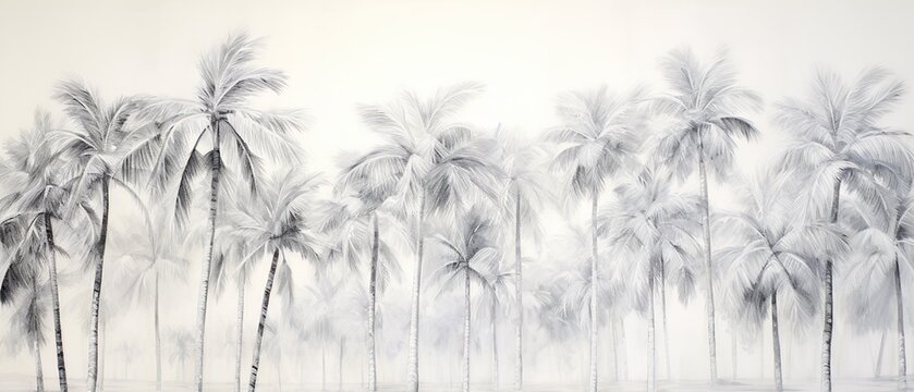 Black palm trees on white background. Painted effect.
