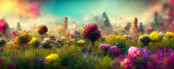 Fototapeta na wymiar flourishing nature abstract landscape colorful flowers 4k render 