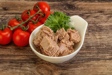 Canned tuna fillet in the bowl