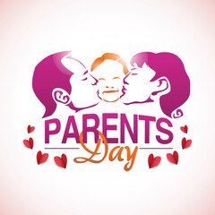 A beautiful greeting card for Parents day with Happy Family Kiss Daughter Silhouette