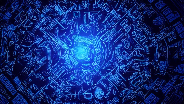 Abstract complex alien hieroglyphs symbols, digital illustration art work