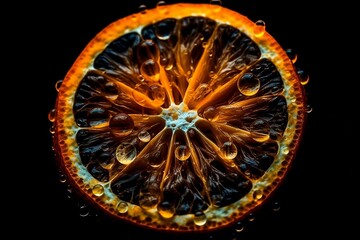 Fototapeta na wymiar Close-up on an orange in a cut with drops. 