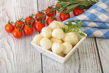 Mozzarella cheese balls in the bowl