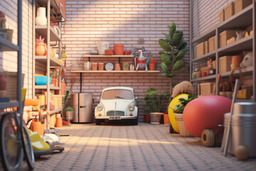 a car and garage with a sweet and cute color