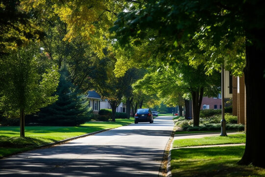 A Car Driving Away From The Neighborhood Created With Generative AI Technology