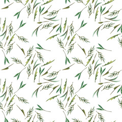 Obraz premium Meadow green grass watercolor seamless pattern on white. Delicate floral print, romantic botanical background for simple diagonal minimalist designs