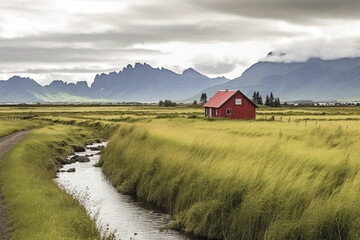 Fototapeta na wymiar Beautiful, typical Icelandic landscape created with generative AI technology