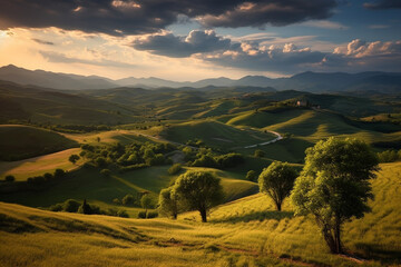 Beautiful, typical Tuscan landscape created with generative AI technology