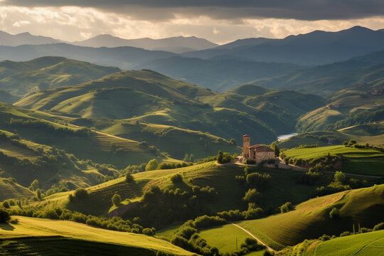 Beautiful, typical Tuscan landscape created with generative AI technology