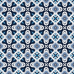Blue seamless pattern, digital paper tiles. Morrocan, azulejos, mediterranean, portuguese pattern tiles.