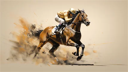 Foto op Plexiglas Horse Racing illustration. Sports, Horse racers. Ai generative. © Unique Creations