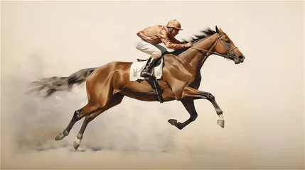 Rolgordijnen Horse Racing illustration. Sports, Horse racers. Ai generative. © Unique Creations