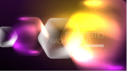 Glowing neon hexagons in dark space. Digital technology cyberspace hi-tech techno abstract background template