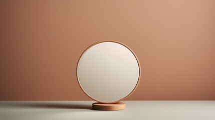Round mirror on a room, trendy minimalistic background, horizontal, copy space generative ai