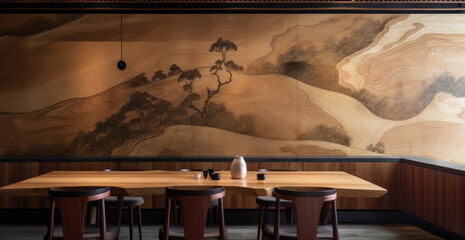 Interior of traditional tea room. Created with Generative AI technology. 