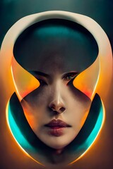 symbolism futuristic abstract face 3d graphic design portrait curves smooth shapes 8k highly detailed hdr long exposure photorealistic 