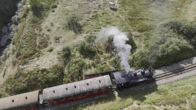 Steam railway, train with steam locomotive, Furka steam railway near Tiefenbach station, Furka Pass, Uri, Switzerland, Europe