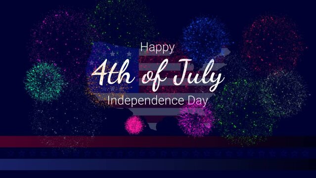 happy 4th of july independence day text animation on a blue screen with an animated American flag and fireworks. Fantastic for videos, presentations, movies, and television shows