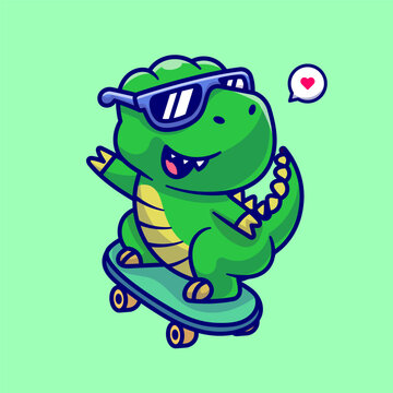Cute Dino Playing Skateboard Cartoon Vector Icon 
Illustration. Animal Sport Icon Concept Isolated Premium
Vector. Flat Cartoon Style