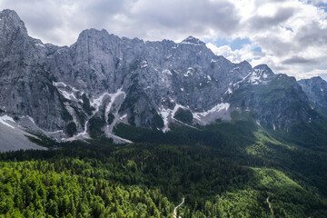 Obraz premium Alpine mountains landscape. Aerial drone view Beauty in nature. Italian Alps