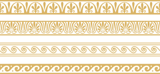 Set of vector seamless greek classic ornament. Pattern for a border and a frame. Ancient Greece and the Roman Empire. Endless golden meander..