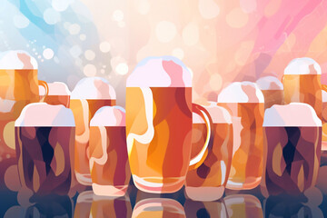 Foamy beer in large glass mug stands in local bar on Oktoberfest, Ai generated