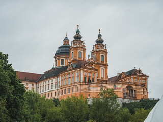Melk Abbey general view. A Benedictine abbey above the town in Austria - obrazy, fototapety, plakaty
