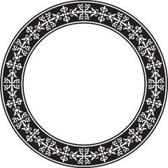 Vector monochrome Kazakh national round pattern, frame. Ethnic ornament of the nomadic peoples of Asia, the Great Steppe, Kazakhs, Kirghiz, Kalmyks, Mongols, Buryats, Turkmens