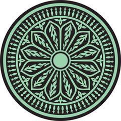 Vector green and black arabic national round ornament. Ethnic circle, eastern and african peoples of asia, persia, iran, iraq, syria.