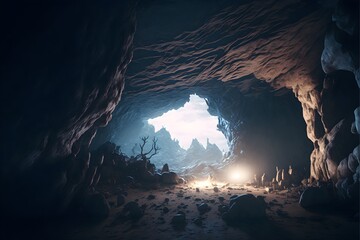 a large underground cave post apocalyptical technology enhanced outrage in the metaverse hazy hyperrealistic intricate detail atmospheric epic scene 35mm canon photography extreme detail 
