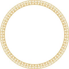 Vector gold round monochrome frame, border, classic greek meander ornament. Patterned circle, ring of Ancient Greece and the Roman Empire..