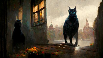chico black cat maine coone  - obrazy, fototapety, plakaty