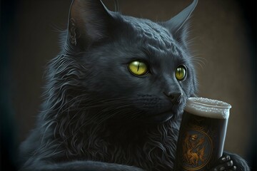 siyam black cat drinking beer 