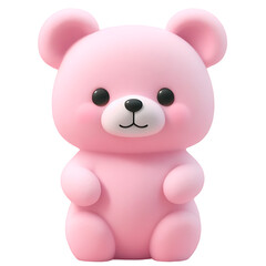 Cute Pink Bear, 3D, Sit, and front view, transparent backgrounds.