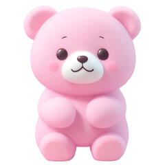 Obraz na płótnie Canvas Cute Pink Bear, 3D, Sit, and front view, transparent backgrounds.