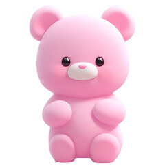 Cute Pink Bear, 3D, Sit, and front view, transparent backgrounds.