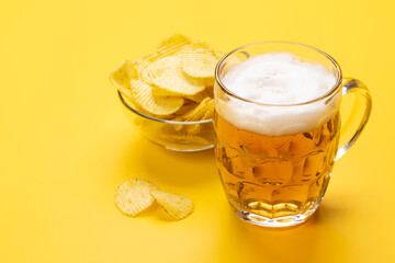 A tempting snack of beer and chips