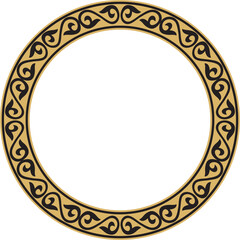 Vector gold and black Kazakh national round pattern, frame. Ethnic ornament of the nomadic peoples of Asia, the Great Steppe, Kazakhs, Kirghiz, Kalmyks, Mongols, Buryats, Turkmens