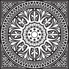Vector monochrome square classical ornament of Ancient Greece and Roman Empire. Tile, Arabesque, Byzantine pattern..