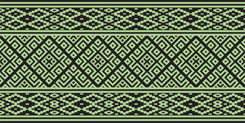 Vector green color seamless Belarusian national ornament. Ethnic endless black border, Slavic peoples frame.