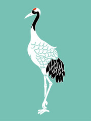 シンプルな立ち姿の鶴（タンチョウ）の手描きイラスト

